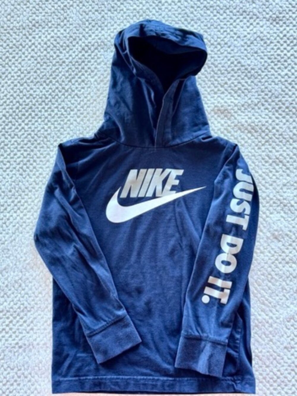 Nike JDI Hoodie Blue 6-7 Youth Lg Light T-Shirt Pullover White Swoosh Just Do It